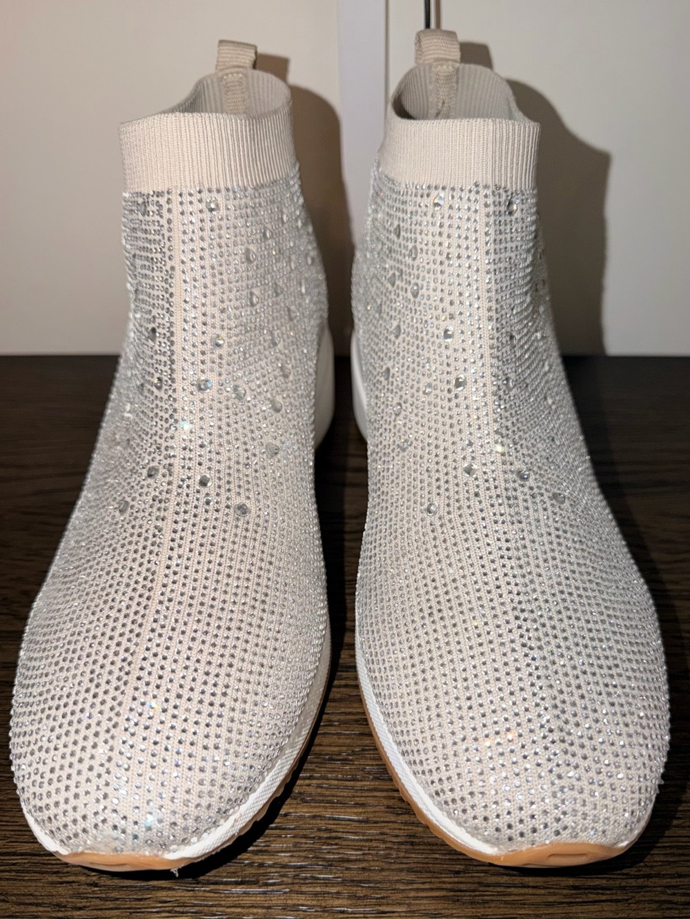 Alex Marie Ivory Crystal-Embellished Knit Ankle Booties
